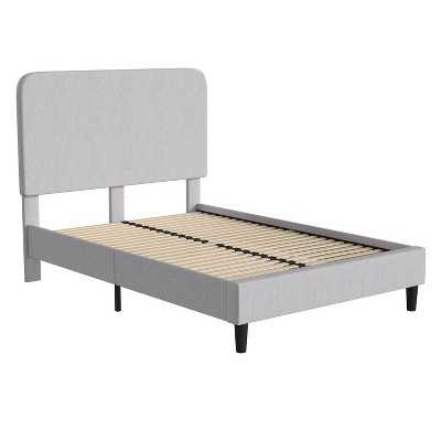 Platform Bed with Headboard and Fabric Upholstered Frame 14 Wooden Slats - Merrick Lane