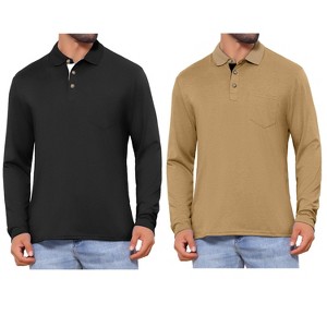 INSPIRE CHIC Men's Contrast Button Collared Pocket Long Sleeves Polo T-Shirts 2 Packs - 1 of 4