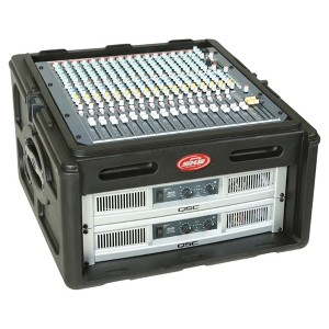 SKB Roto Rack/Mixer Console, 10U Slanted Rackmount on top, 4U Rackmount in Front with Steel Threaded Rails, Hard Lid and Doors and Side Access Ports - 1 of 4