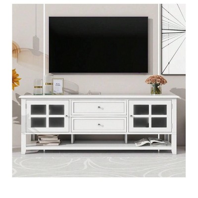 White- 59" W Fluted TV Stand, Modern TV Stand For TVs Up To 60'' Entertainment Center ,Modern Chic Entertainment Center, TV Console,Media Console For