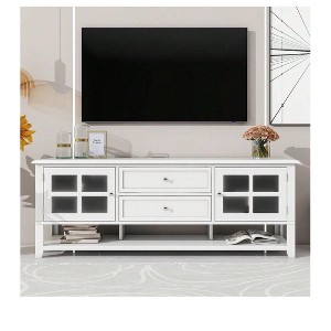 White- 59" W Fluted TV Stand, Modern TV Stand For TVs Up To 60'' Entertainment Center ,Modern Chic Entertainment Center, TV Console,Media Console For - 1 of 4
