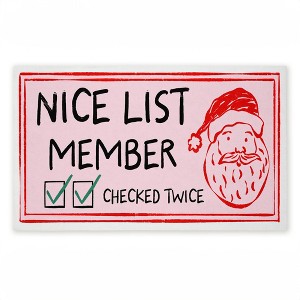 Stupell Industries Pink Nice List Ticket Printed Outdoor Door Mat, design by JJ Design House LLC, 18"x30" - 1 of 4