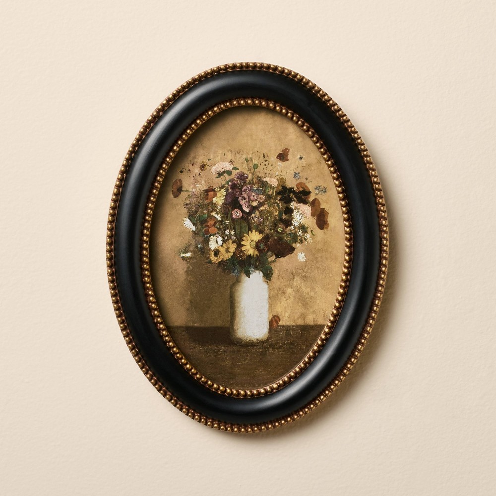 Photos - Other interior and decor 6"x8" Flower Bouquet Oval Framed Wall Art - Hearth & Hand™ with Magnolia