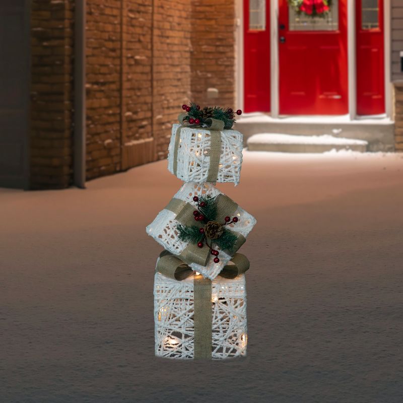 Northlight 25.25" LED Lighted White and Beige Stacked Gift Boxes Christmas Decoration, 2 of 7