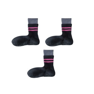 Anna-Kaci 3-Pair Mid-Calf Grip Bottom Socks with Striped Cuff and Soft Ribbed Knit for Everyday Comfort and Stability - 1 of 4