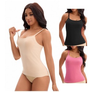 INSPIRE CHIC Women's 3-Pack Camisoles with Built-In Bras Basic Breathable Sleeveless Undershirts - 1 of 4
