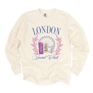 Simply Sage Market Women's London Social Club Long Sleeve Garment Dyed Tee - 1 of 2