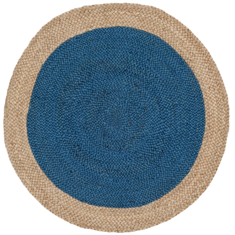 Royal Blue/Natural Solid Woven Round Accent Rug 3'