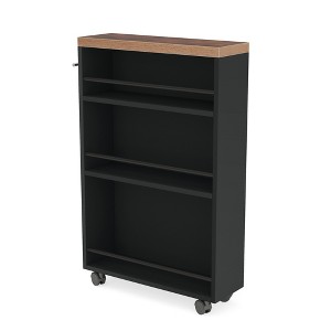 Lirago Black Engineered Wood and Metal 4-Tier Storage Cart 16.7x6.3x31.5 Inch Slim Rolling Shelf - 1 of 4
