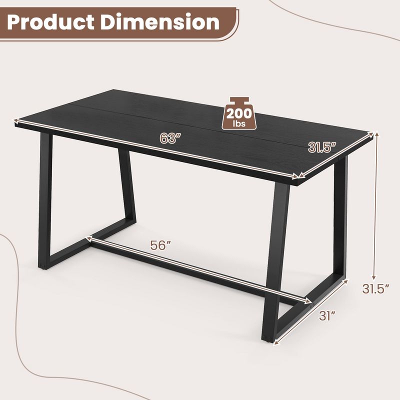Costway 63" Large Dining Table for 4-6 People with Heavy-duty Metal Frame Modern Black/Coffee, 3 of 11