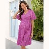 Clearlove Maternity Dress Floral Print V-Neck Midi A-Line Shirred Short Sleeves Ruffled Flowy Summer Boho Baby Shower Photoshoot - 3 of 4