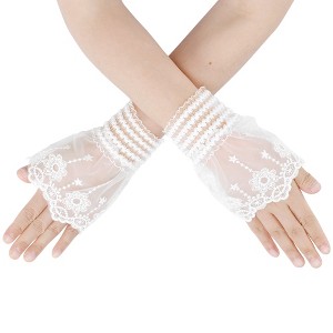 INSPIRE CHIC Women's Lace Fingerless Wrist Length Wedding Elegant White Ruffled Floral Gloves 1 Pair - 1 of 4