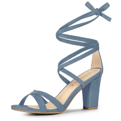 Allegra K Women's Open Toe Lace Up Strap High Block Heel Ankle Sandals