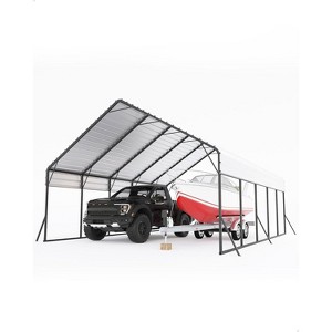 13'x26'x11' Oversized Metal Carport, Steel Heavy Duty Carport for All-Weather, Permanent Shelter for Boats, Pickup Trucks, and Tractors, N.W. 780 Lbs - 1 of 4