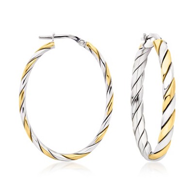 Ross-Simons Italian Sterling Silver and 18kt Gold Over Sterling Twisted Oval Hoop Earrings