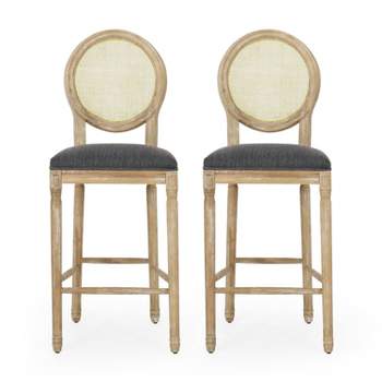 2pc Epworth French Country Wooden Barstools with Upholstered Seating - Christopher Knight Home