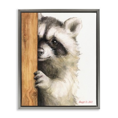 Stupell Industries Peering Raccoon Watercolor, 17" x 21"