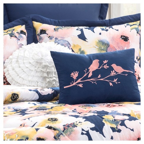 Blue Floral Watercolor Comforter Set (Full/Queen) 7pc