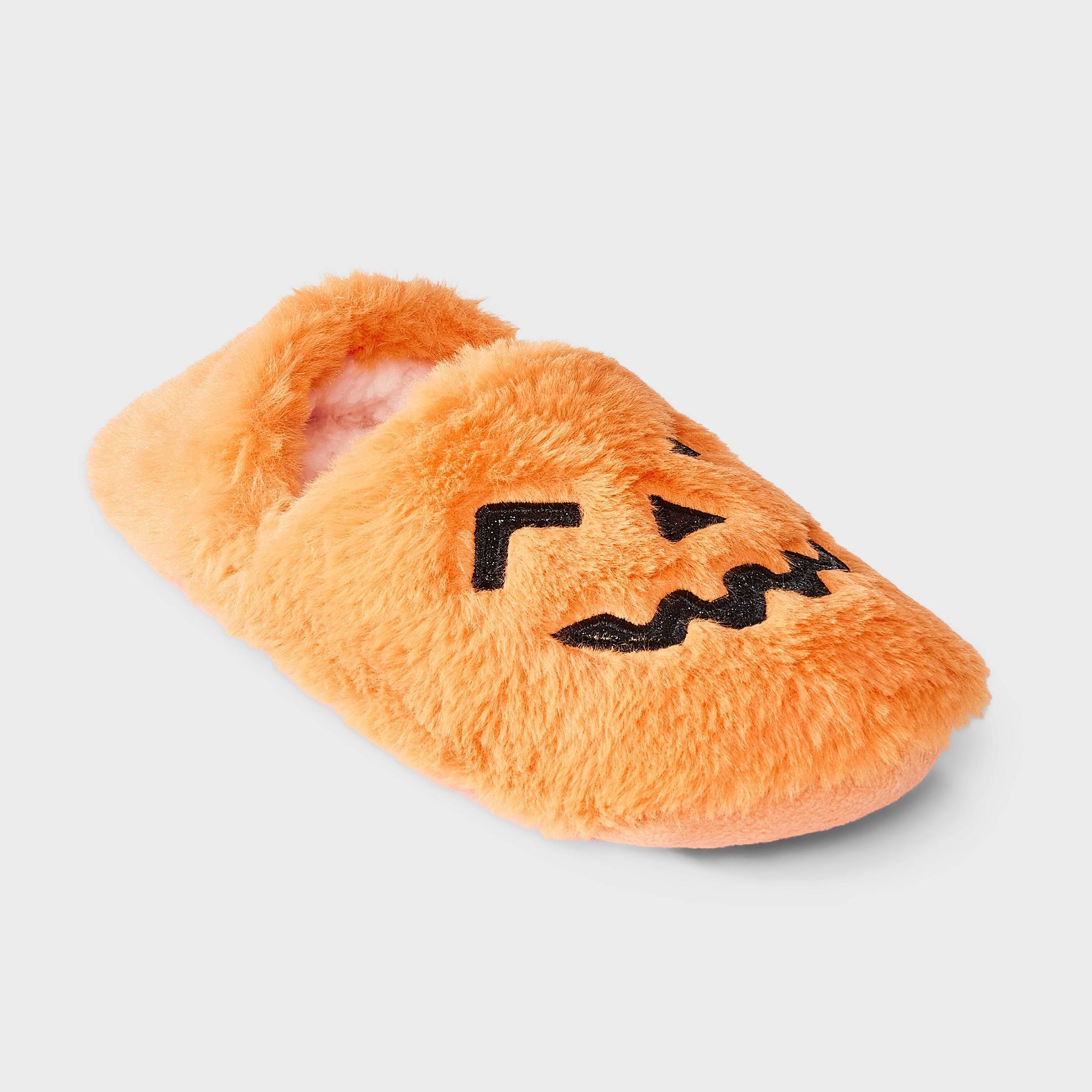 Women's Haloween Embroidered Pumpkin Faux Fur Slipper Socks with Grippers - Hyde & EEK! Boutique™