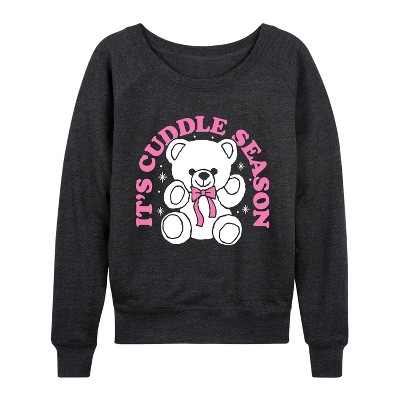 Women's - Instant Message - Its Cuddle Season Lightweight French Terry Wide Neck Long Sleeve Graphic Shirt