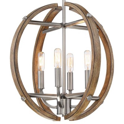 Sun Faded Wood and Brushed Nickel Transitional 4-Light LED Pendant