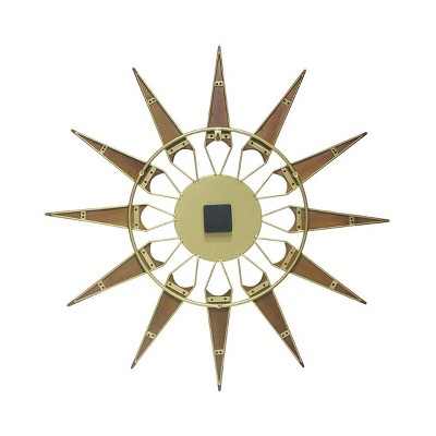 31" Nova Starburst Oversized Walnut and Gold Wall Clock
