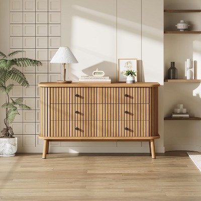 6 Drawer Dresser, Horizontal Chests of Double Drawers for Bedroom,Boho Dresser with black Handles and Wooden Legs, Storage Drawer Organizer for Closet