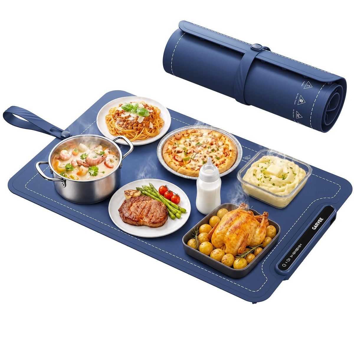 Garvee 24"x16" Electric Food Warming Mat, 3 Temps, 6H Timer, 250W, Child Lock, Auto Shut-Off – Rollable Silicone Warmer for Kitchen, Buffet, Parties