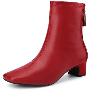 Allegra K Women's Square Closed Zip-Up Toe Block Heels Ankle Boots - 1 of 4