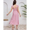 BLUEMING Maternity Dress Summer Ruffled Highwaist Dress with Mini Cap Sleeve Shirred A-Line Midi Dress Floral Sundress - 4 of 4
