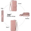 Women's fashionable pink synthetic leather wrist guard wallet with snap button and zipper closure,compact card holder and phone compartment - 4 of 4
