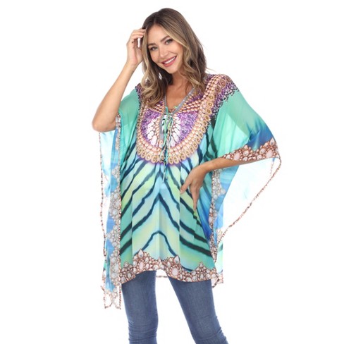 Short Caftan With Tie-up Neckline - One Size Fits Most - White Mark ...