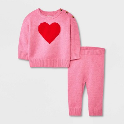 Baby Heart Long Sleeve Sweater Set - Cat & Jack™ Pink 3-6M