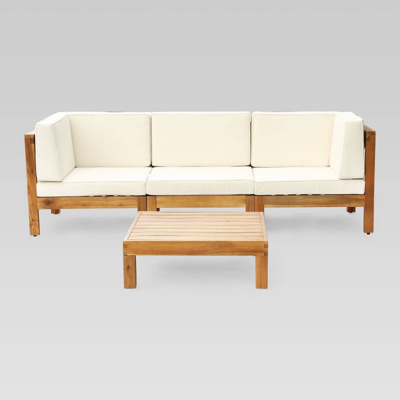 Oana 4pc Acacia Modular Sofa and Table Set - Teak/Beige - Christopher Knight Home, 3 of 8