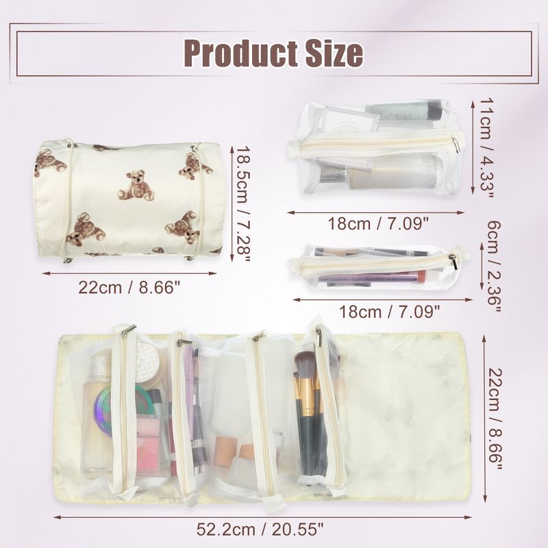 Unique Bargains Teddy Bear Style 4 in 1 Detachable Hanging Roll Up Travel Makeup Bags and Organizers White Brown, 3 of 7