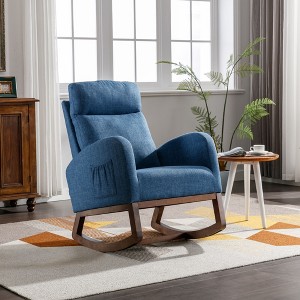 Modern Glider Rocking Chair with Wooden Legs and Side Pocket, High-Back Recliner Armchair for Nursery, Living Room, Bedroom - 1 of 4
