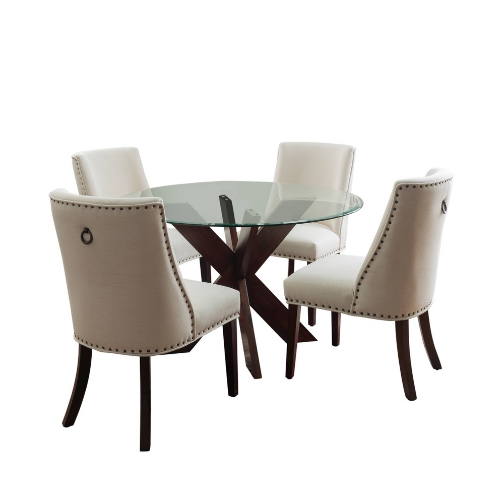 Photos - Dining Table 5pc Axbridge Upholstered Chairs and Round Table Dining Set Espresso/Natura