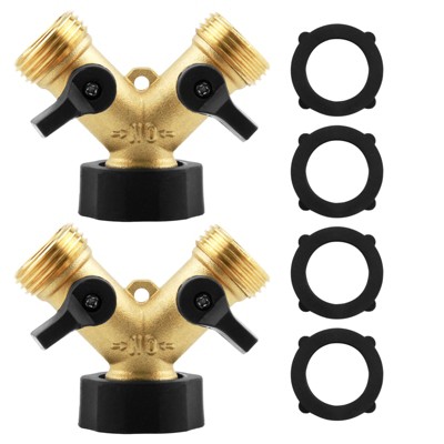 Infurnic Hose Nozzles and Wands 2 Pack Garden Hose Splitter 2 Way, Heavy Duty Y Connector Brass Garden Hose Adapter with 2 Valves Extra Rubber Washers