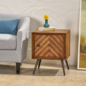 CAVINAS Modern Nightstand with 4 Solid Legs & Drawer, Mid-century Bedside Table, End Table for Bedroom, Brown - 1 of 4