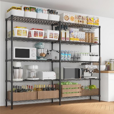 KTMBDW 58" W Storage Shelves Load 1600LBS,5-Tier Wire Shelving Unit Metal Shelves for Storage Adjustable Shelving Rack for Pantry Kitchen Garage,Black