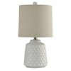 Dimpled Ceramic Body Accent Lamp White Glaze - StyleCraft: Hexagonal Pattern, Beige Linen Shade - image 2 of 4