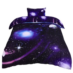 PiccoCasa Galaxy Sky Cosmos Night Pattern 3D Printed Single Size Bedding Quilt Duvet Cover Set Dark Purple 2 Pcs - 1 of 4