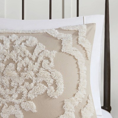 Taupe King Cotton Chenille Damask Comforter Set