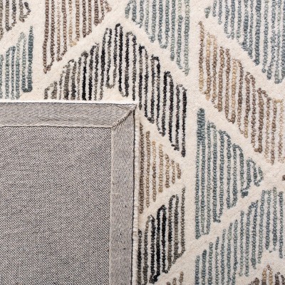 Blue and Beige Geometric Wool Tufted Square Rug, 6' x 6'