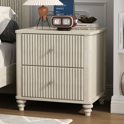 Sapphtopaz Fluted Nightstand with 3 Drawers Mid Century Modern Wood Side Table with Metal Handles, Retro Bedside Table for Bedroom
