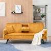 72.04'' Corduroy 3-Seater Sofa with 1 Pillow, Oak and Plastic Legs, Retractable Cup Holders and Adjustable Backrest - 3 of 4
