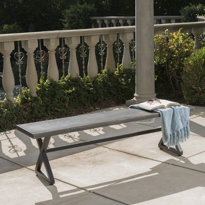 Coolbibila-Aluminum Dining Bench,  Outdoor Bench With Steel Frame, Modern Bench With X-Frame Base For Durability