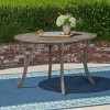 Outdoor Round Dining Table, Teak Finish Patio Table with Curved Legs, Slatted Top, for Deck, Balcony-The Pop Home - 2 of 4