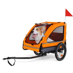 VASIP Pet Bike Trailer for Small & Medium Dogs,Easy-Fold Frame & Quick-Release Wheels,Non-Slip Floor with Safety Leash，Orange - 1 of 4