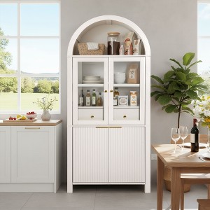 Okak Tall Arched Storage Pantry Cabinet with Glass Doors & Adjustable Shelves,Display Sideboard Accent Cabinet for Dining Room,Kitchen - 1 of 4